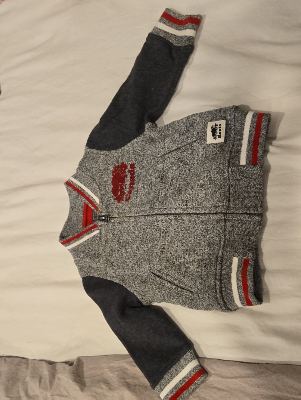 Baby Root Gray & Navy Zip-Up (M- 6-12MO)  Jacket with Red Accents